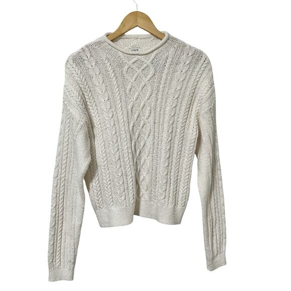 J Crew Pointelle Cable Knit Crewneck Sweater Size M White Angelcore Preppy - Picture 1 of 7